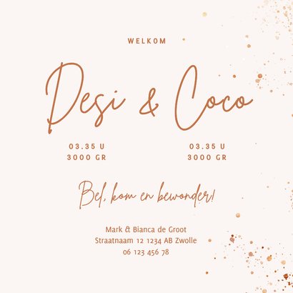 Geboortekaartje tweeling maan met koperspetters 3