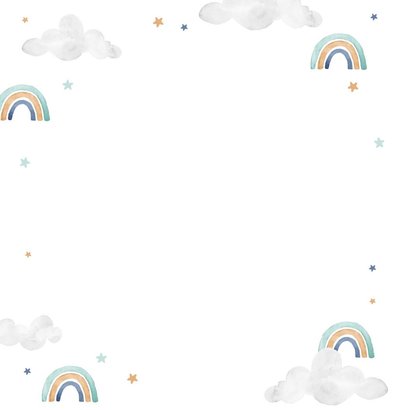 Geboortekaartje tweeling wolkje luchtballon regenboog jongen Achterkant