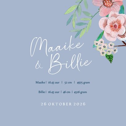 Geboortekaartje tweeling zwaan bloemen 3