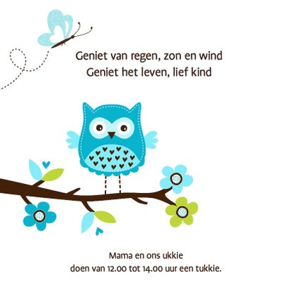 Geboortekaartje uiltje boom houtlook jongen 2