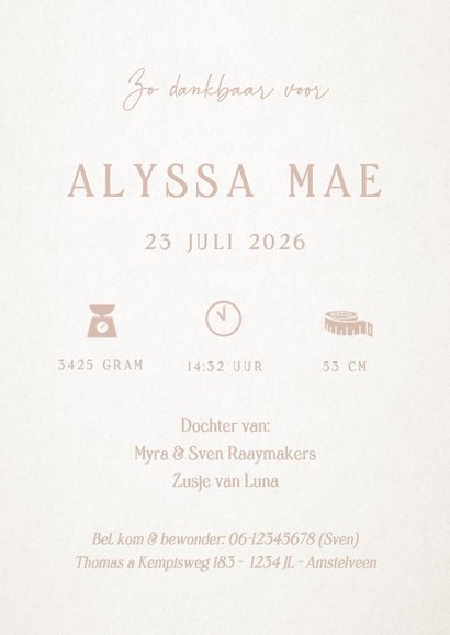 Geboortekaartje uniseks Hamsa hand - natuurlijk religieus 3