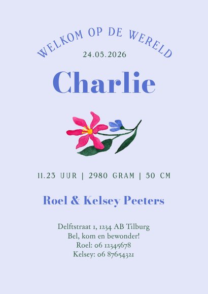 Geboortekaartje unisex bloemen boog waterverf illustratie 3