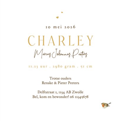 Geboortekaartje unisex dieren mozesmand waterverf schattig 3