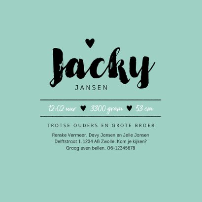 Geboortekaartje unisex hip met label en eigen foto 3