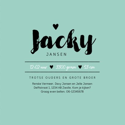Geboortekaartje unisex hip met label en eigen foto 3
