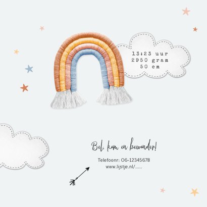 Geboortekaartje unisex regenboog stof sterren wolken foto 2