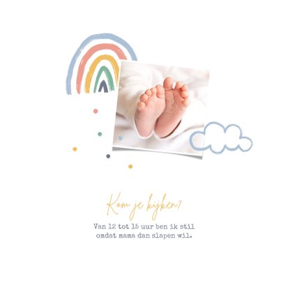 Geboortekaartje unisex regenboogjes wolkjes confetti  2