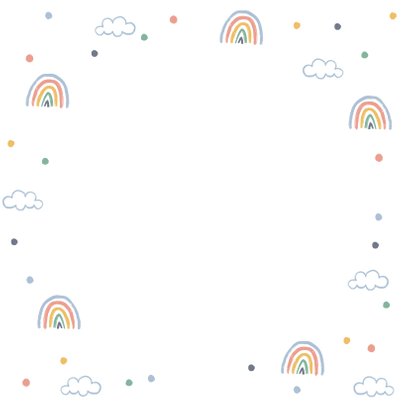 Geboortekaartje unisex regenboogjes wolkjes confetti  Achterkant