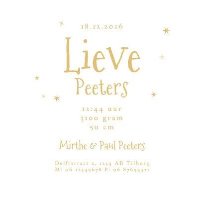 Geboortekaartje unisex sterren goud minimalistisch 3