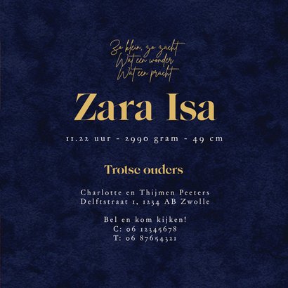 Geboortekaartje unisex verf goud koper blauw 3