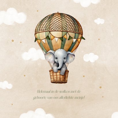 Geboortekaartje unisex vintage luchtballon olifantje lief 2