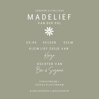 Geboortekaartje vier madeliefjes 3