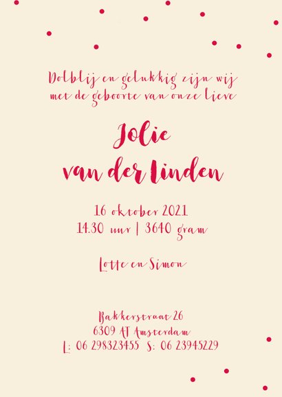 Geboortekaartje vintage bloemen in pastelkleur met stippen 3