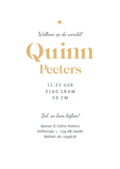 Geboortekaartje vliegtuig stoer sterren goud wolkjes 3