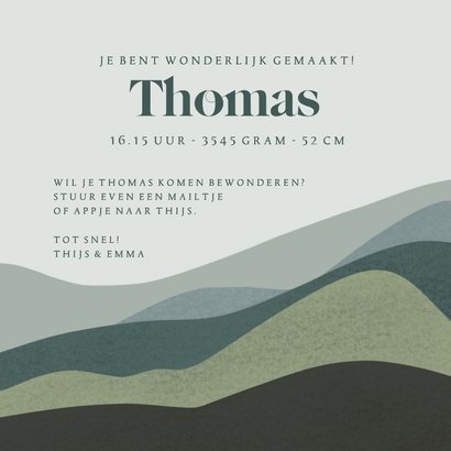 Geboortekaartje voor een jongen met landschap en een zon 3