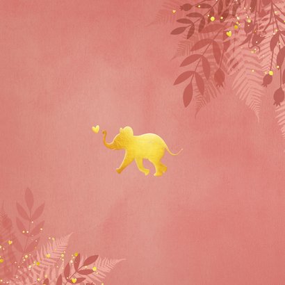 Geboortekaartje voor een meisje Jungle met gouden olifant Achterkant