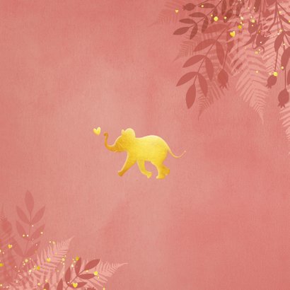 Geboortekaartje voor een meisje Jungle met gouden olifant  Achterkant