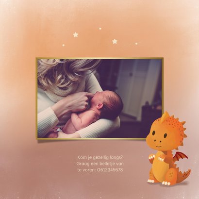 Geboortekaartje voor jongen met oranje dino illustratie 2