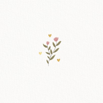 Geboortekaartje voor zusje met beertjes, plantjes & hartjes Achterkant