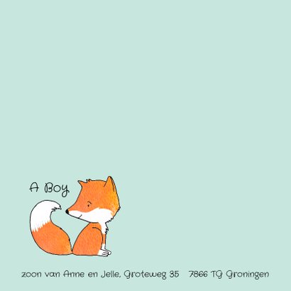 Geboortekaartje getekend vos 2