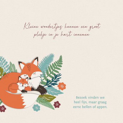 Geboortekaartje vos slaapt met baby jongen 2