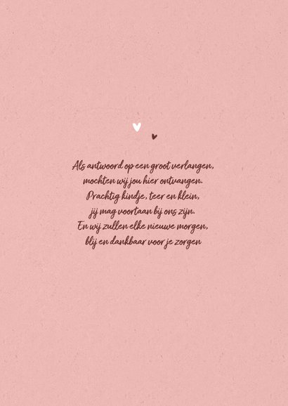 Geboortekaartje vosje lief roze papier hartjes 2