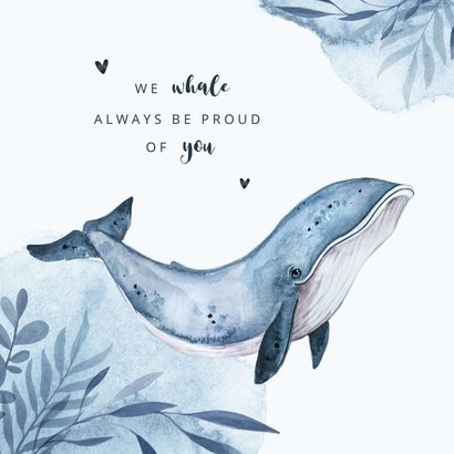 Geboortekaartje walvis blauw water hartjes waterverf 2