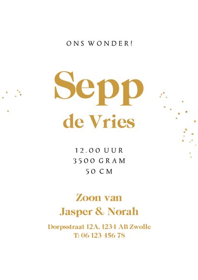 Geboortekaartje waterman stijlvol goud sterrenbeeld 3