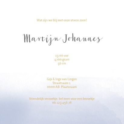 Geboortekaartje waterverf blauw kransje 3