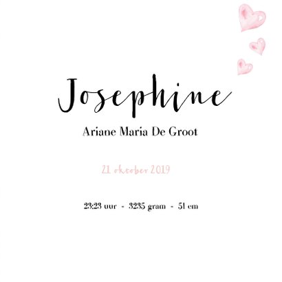 Geboortekaartje waterverf hartje Josephine 3