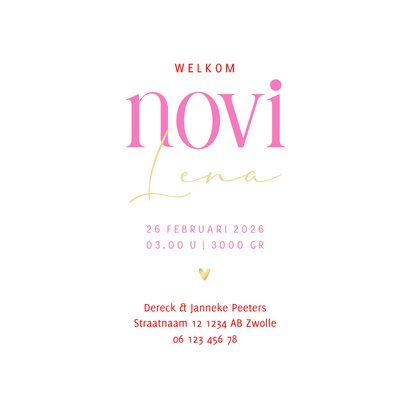 Geboortekaartje waterverf kleurrijk roze rood goud 3