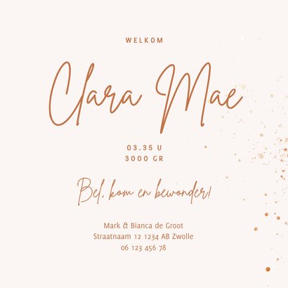 Geboortekaartje waterverf maan met koperspetters 3