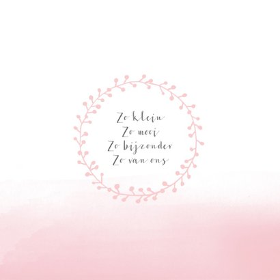 Geboortekaartje waterverf roze kransje 2
