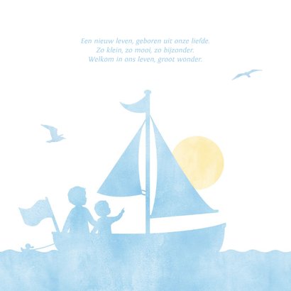 Geboortekaartje waterverf silhouet broertjes in zeilboot 2