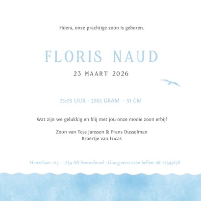 Geboortekaartje waterverf silhouet broertjes in zeilboot 3