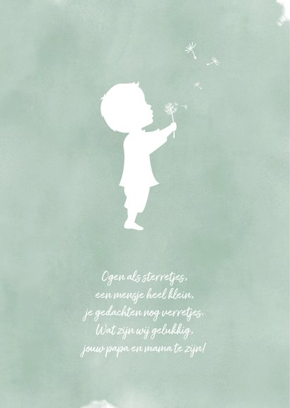 Geboortekaartje waterverf silhouet jongen met paardenbloem 2
