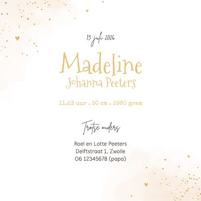 Geboortekaartje waterverf tijgertje hartjes goud zand 3