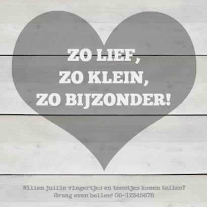 Geboortekaartje whitewash hartje 2