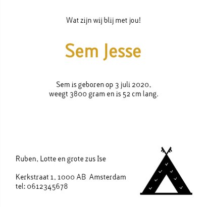 Geboortekaartje Wigwam 2, aanpasbare kleur 3