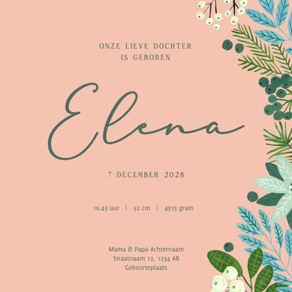 Geboortekaartje winter bloemen roze 3