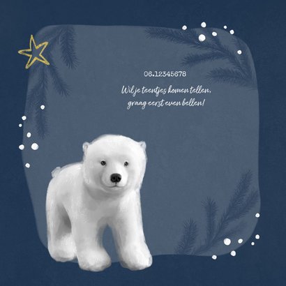 Geboortekaartje winter ijsbeer jongen goud hartje 2