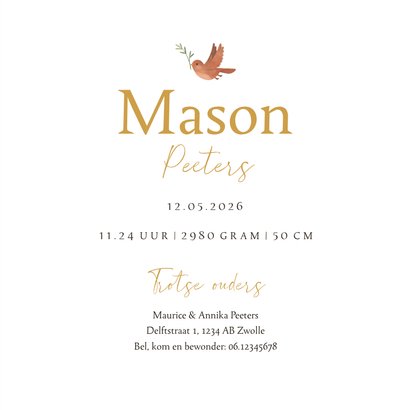 Geboortekaartje wolfje bloemen vogel lief lente 3