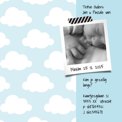 Geboortekaartje wolkje Hello Sweet Baby Boy 2