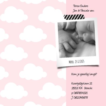 Geboortekaartje wolkje Hello Sweet Baby Girl 2