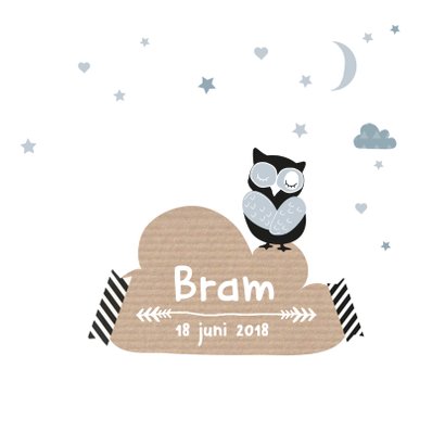 Geboortekaartje wolkjes uil Bram 3