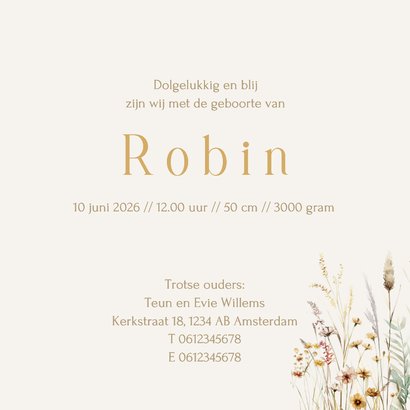 Geboortekaartje zachte bloemen met hartjes 3