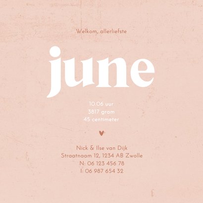 Geboortekaartje zalmroze met betonlook  3
