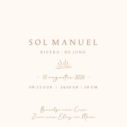 Geboortekaartje, Zonnestralen natuurlijke tinten 3