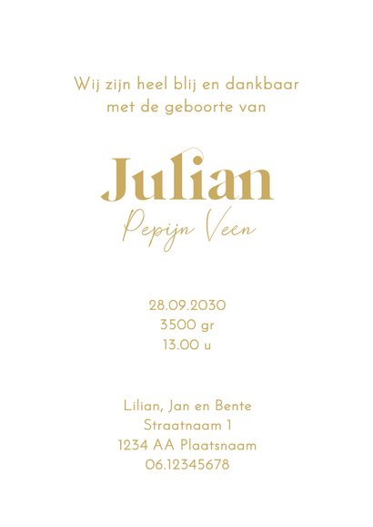 Geboortekaartje zus geeft broertje een kusje goudfolie 3