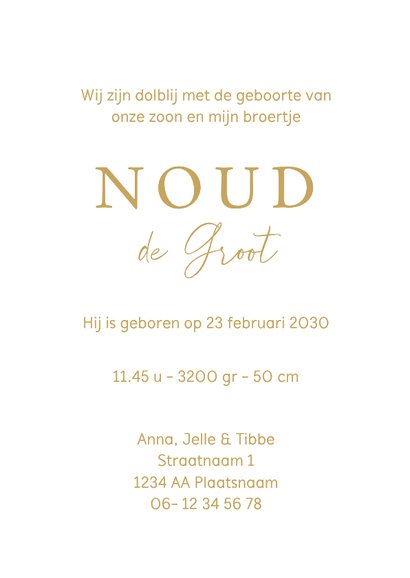 Geboortekaartje zus kust broertje of zusje in goudfolie 3